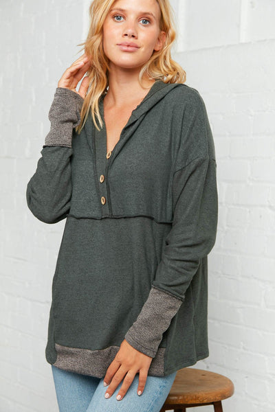 Cashmere Feel Brushed Hacci Button Detail Hoodie