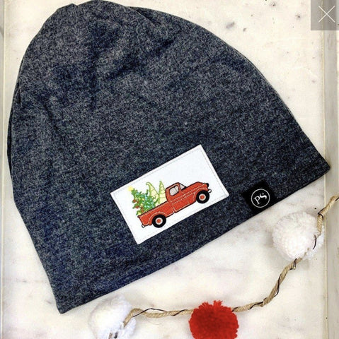 Holiday Truck Beanie / Messy Bun Hat