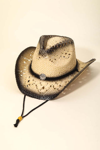 Black Rope Strap Straw Braided Cowboy Fashion Hat