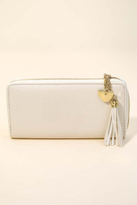 Cream Classic Heart & Tassel Zip Up Wallet