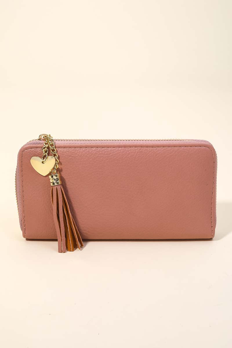 Blush Classic Heart & Tassel Zip Up Wallet