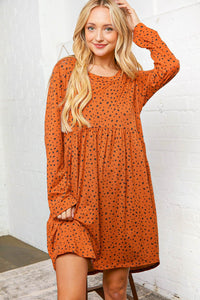 Rust Dotted Leopard Babydoll Pocketed Swing Dress