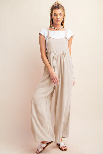 Sleeveless Ruched Wide Leg Overalls