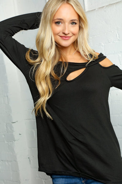 Black Cut Out Long Sleeve Top