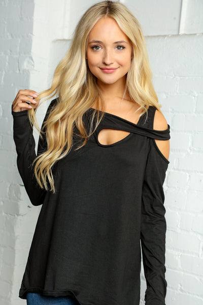 Black Cut Out Long Sleeve Top