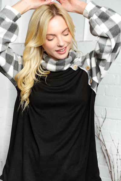 Cashmere Feel Plaid Turtle Neck Raglan Top