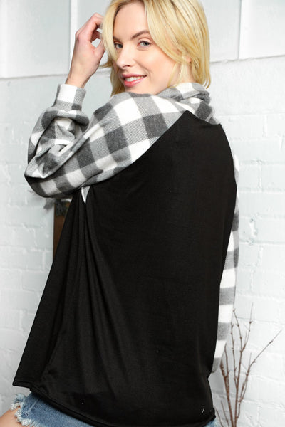 Cashmere Feel Plaid Turtle Neck Raglan Top