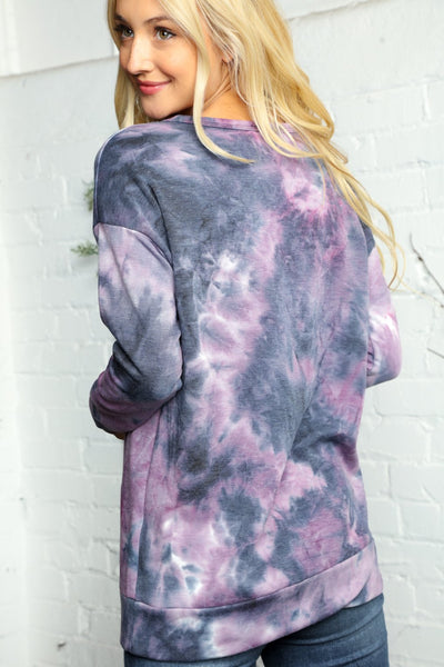 Plum Multicolor Tie Dye Leopard Print Knit Pullover