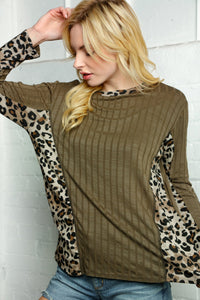 Leopard Stripe Rib Out Seam Stitch Pullover