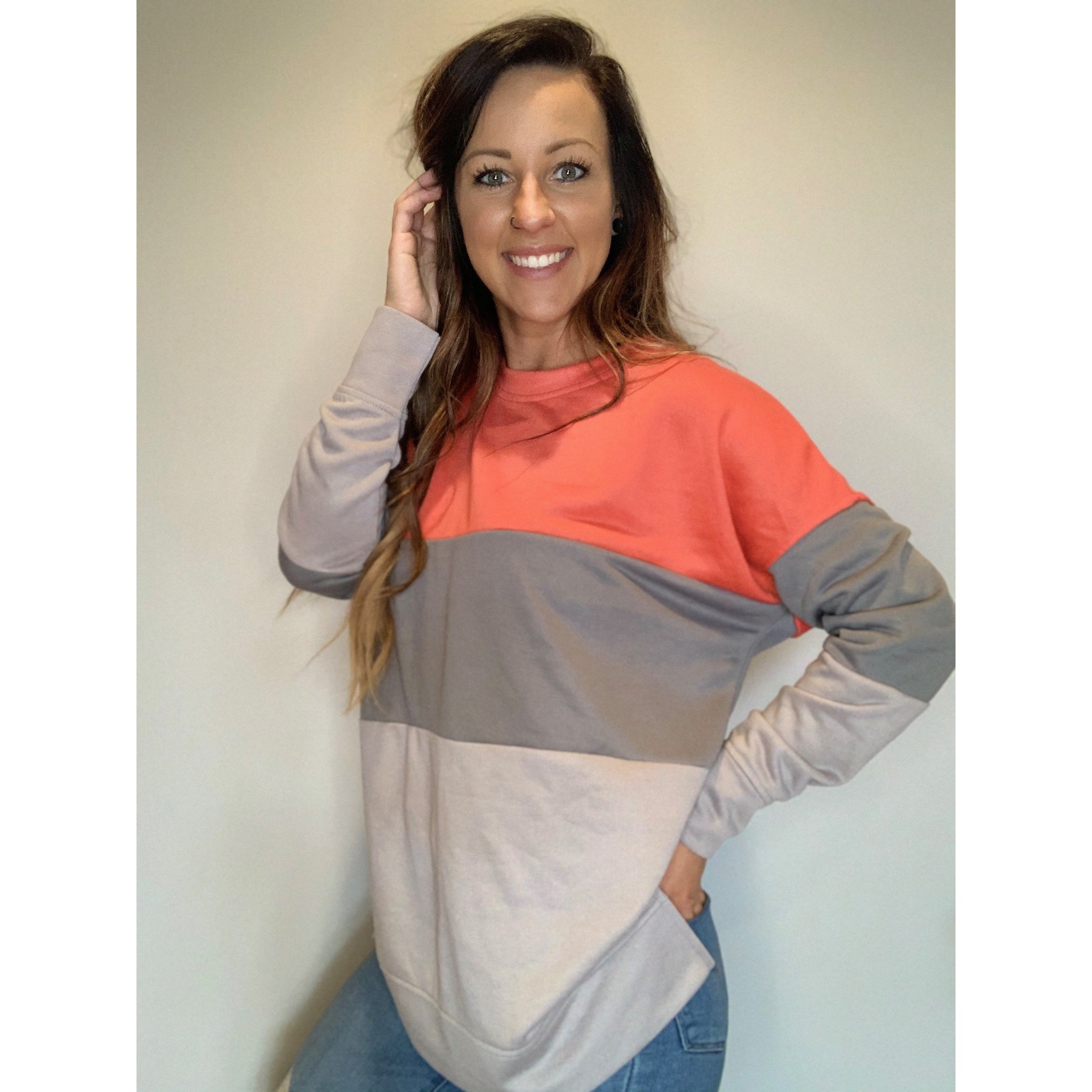 Gray & Pink Striped Pullover