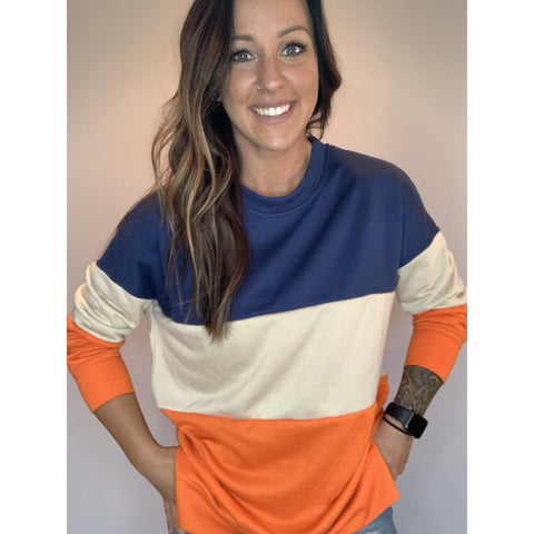 Orange & Navy Striped Pullover