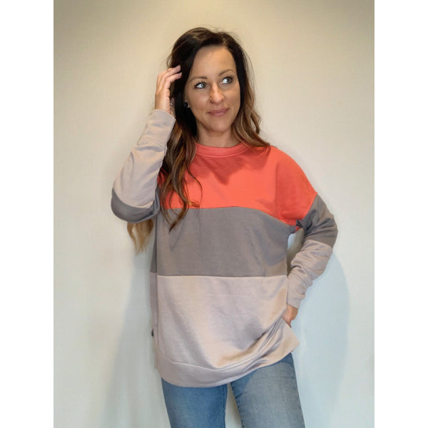 Gray & Pink Striped Pullover