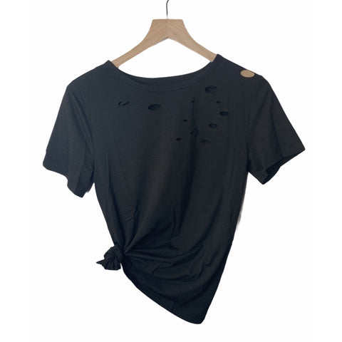 Black Distressed Short Sleeve