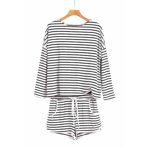 Striped Lounge PJ Long Sleeves Shorts Set